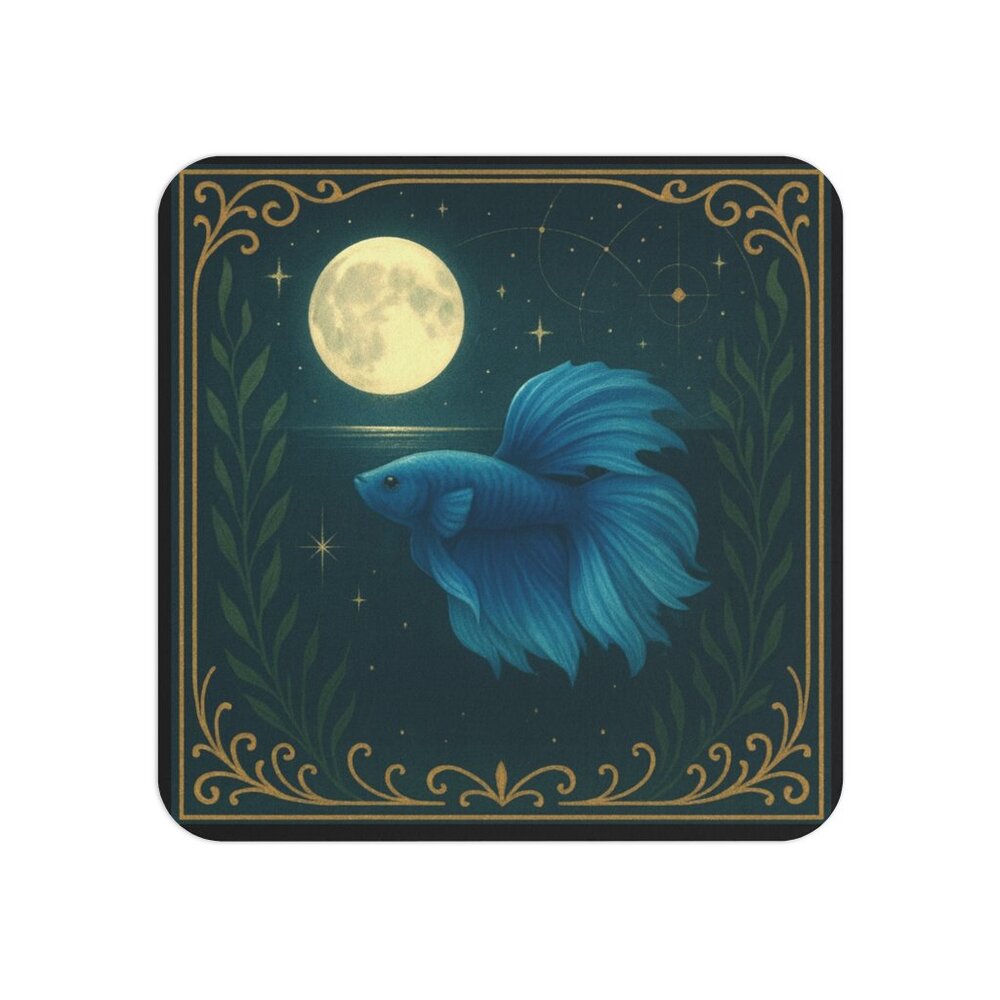 Mystical Fish Pets Betta Moon - Neoprene Rubber 4" Square Coaster Aquatic Lovers